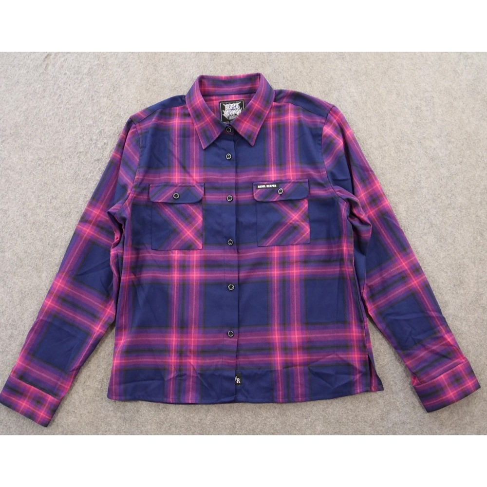 Rebel Reaper Shirt Womens Extra Large Blue Pink Button Flannel Streetwear New